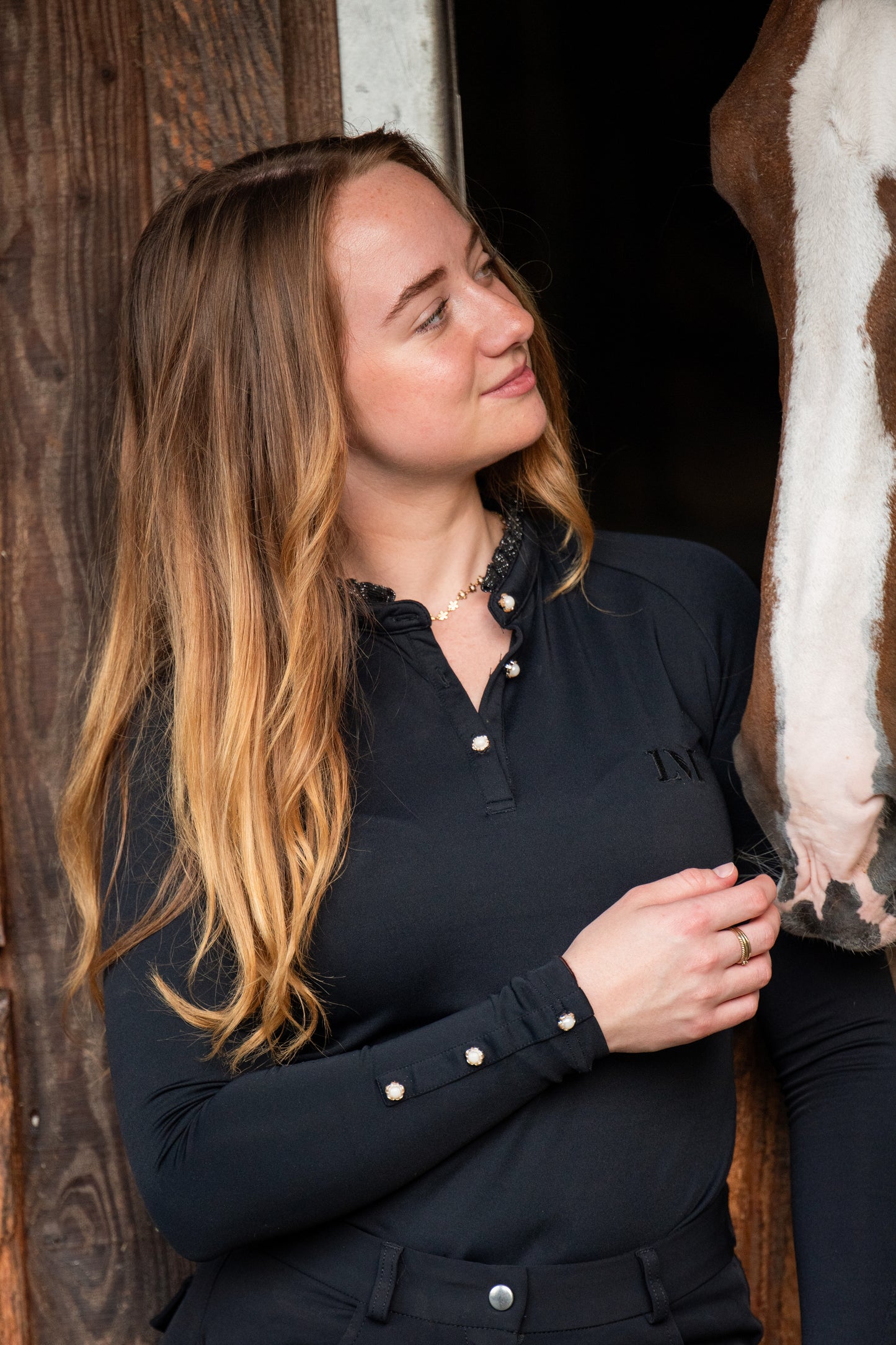 Lima Long Sleeve Pearls in Black
